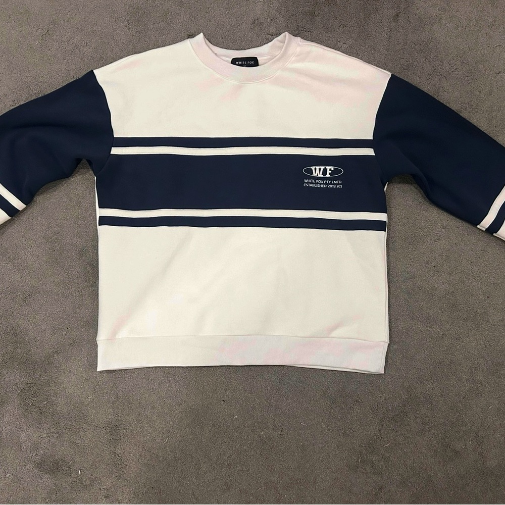 White Fox Boutique White and Navy Women's Sweater